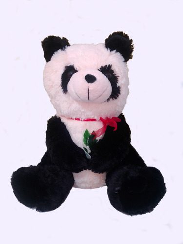 Oso Panda De Peluche Pelo Largo Mediano Altura 50cm Sentado
