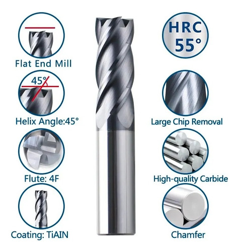 Cortador Broca Router Cnc Fresa 5mm 4 Flautas Para Metal