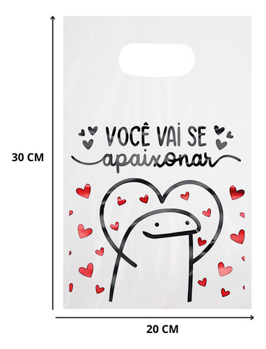 Kit Com 100 Un | 50 Tag + 50 Sacolas 20x30 Cm - Se Apaixonar Cor Vermelho