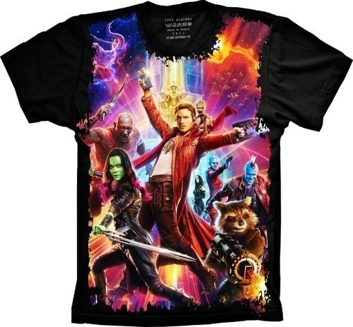 Camiseta Unissex Preta Guardiões Da Galaxia Marvel Plus Size