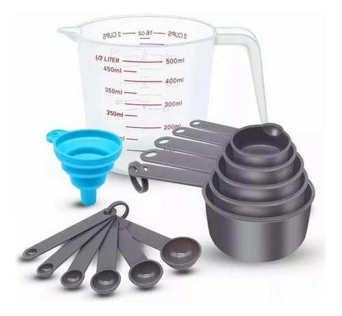 Tazas Y Cucharas Medidoras 11pcs Para Cocina Reposteria Gris