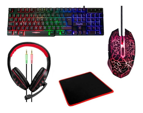 Kit Gamer 4 En 1 Teclado Rgb + Mouse + Mouse Pad + Audífonos