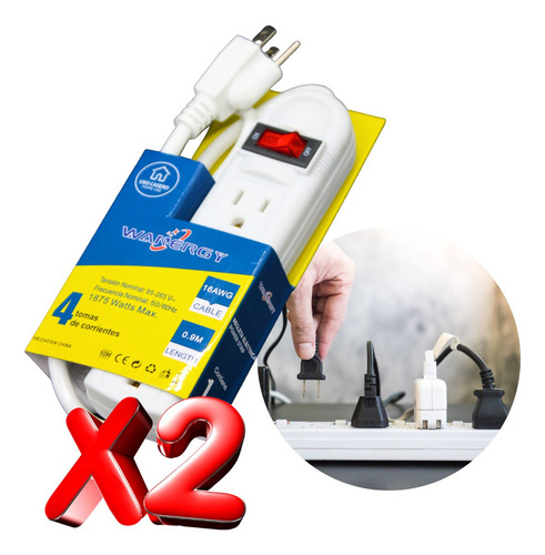 Multicontacto de 4 tomas Wanergy 05122color blanco largo del cable de 95cm 16A