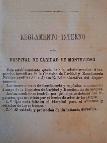 Reglamento Interno De Hospital De Caridad De Montevideo 1857