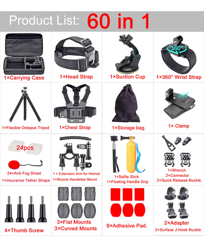 Kit De Acessórios De Câmera Black Pro 60-in-1 Para Gopro Her