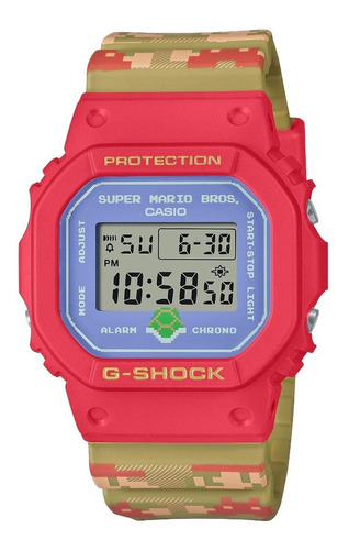 Relógio de pulso Casio G-Shock DW5600 com corpo rosa,  digital, para sem gênero, fundo  cinza, com correia de resina cor verde e rosa, subdials de cor preto, ponteiro de minutos/segundos preto, bisel cor rosa, luz azul-verde e fivela simples