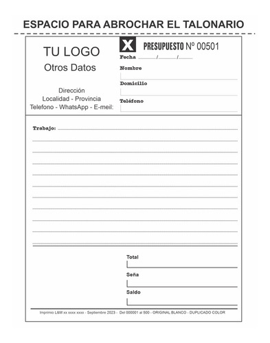 10 Talonarios Personalizado Presupuestos Remitos Facturas