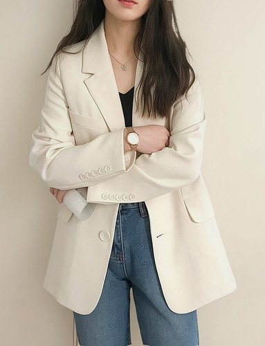 Blazer De Manga Larga Informal De Mujer De Corte Holgado