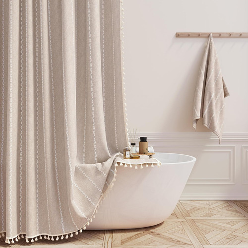 Cortina De Ducha Estilo Bohemio De Lino A Rayas 152 X 183 Cm