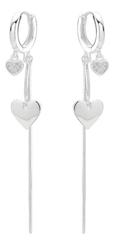 Aros Aritos Argollas Con Cadena Y Dije Corazon  De Plata 925