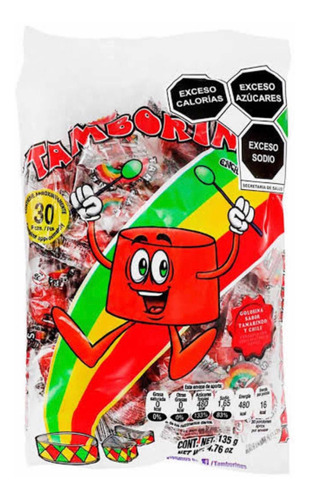 Tamborines Tamarindo Y Chile. Bolsa De 135g Con 30 Piezas.