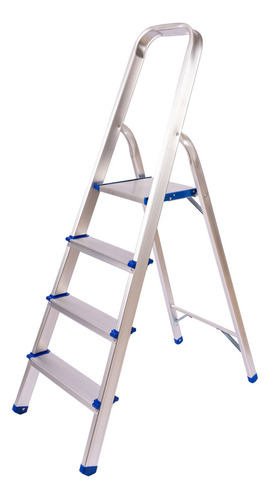 Escalera Plegable Tijera Aluminio 4 Escalones Antideslizante Color Plateado