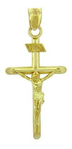 Colgante De Crucifijo Inri Con Dije De Cruz De Oro Amarillo 