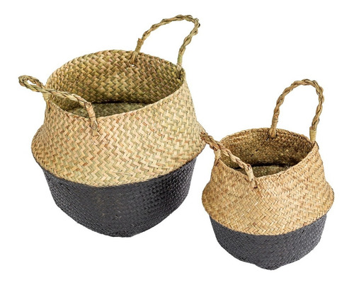 Imagen 1 de 6 de Set X2 Canastos Seagrass Organizador Maceta 27x27 Y 37x37 Cm
