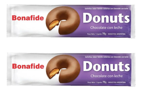 Pack X2 Galletitas Donuts Bonafide Dona Chocolate Leche 78gr