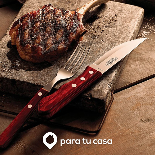 Imagen 3 de 10 de 6 Cuchillos Jumbo Tramontina Polywood Madera Asado Carne