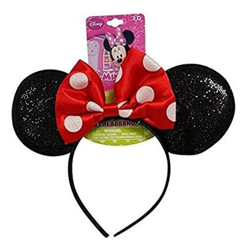 Diadema De Minnie Mouse Con Orejas Brillosas Y Lazo Rojo