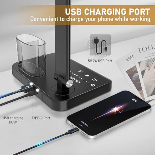 Lámpara De Escritorio Led Regulable Con Puerto De Carga Usb