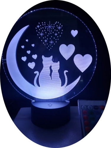 Lampara Led Acrílica Gatos Enamorados Amor Detalle Regalo