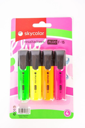 Resaltadores Skycolor F-15 Fluo Surtido Blister X4