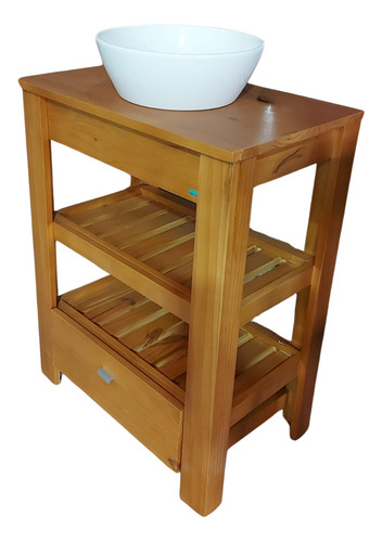 Vanitory 60cm Madera Maciza Laqueado Bacha Baño Cajon Nogal Blanco Sin Agujeros