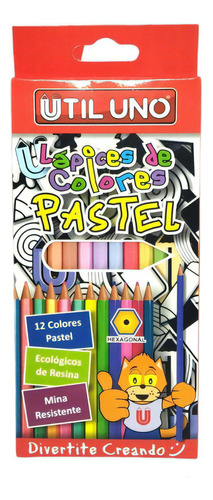 Lapices De Colores Pastel Mina Resistente Util Uno X 12