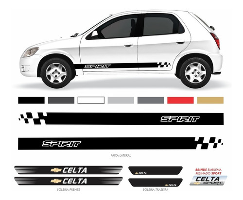Kit Adesivo Chevrolet Celta Faixa Lateral + Soleira Kit23