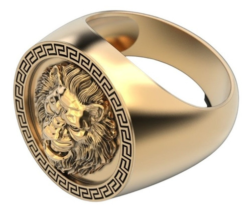 Anillo Hombre Anillo León Grecas Plata 925 Chapado Oro