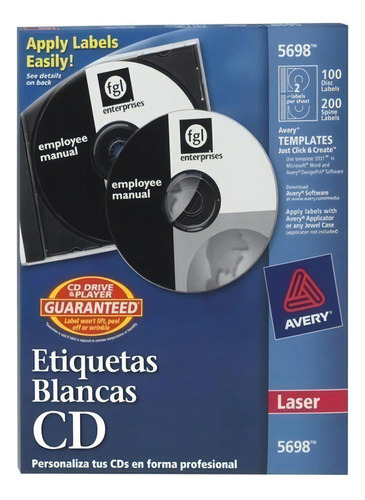 Etiquetas Para Cd Y Dvd Blancas Avery 11.4 Cm 1 Paquete Color Blanco