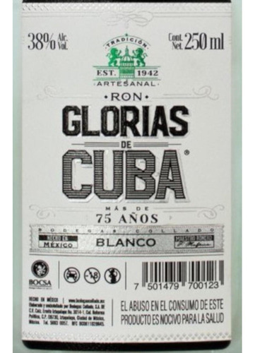 Paquete De 3 Ron Glorias De Cuba Blanco 250 Ml