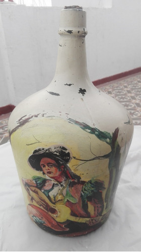 Antiguo Botellon Damajuana Vidrio 5 Lts Pintado A Mano 