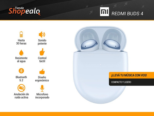 Imagen 2 de 10 de Auriculares In-ear Bluetooth Xiaomi Redmi Buds 4 Celeste -*