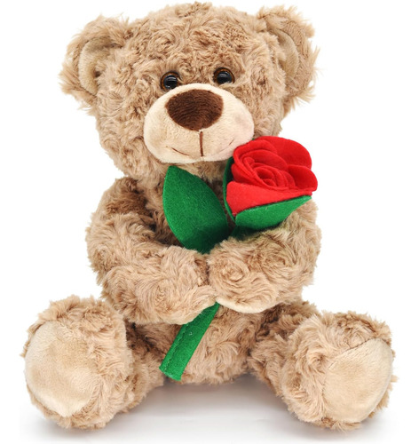 Osos De Peluche De 12'' Con Rosa, Muñecos De Animales De Pel