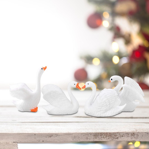 4x Mini Figuras De Cisnes, Adorno De Mesa Pequeño De Resina
