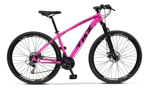 Mountain bike TKZ Yatagarasu aro 29 17" 21v freios de disco mecânico câmbio Shimano cor rosa/preto