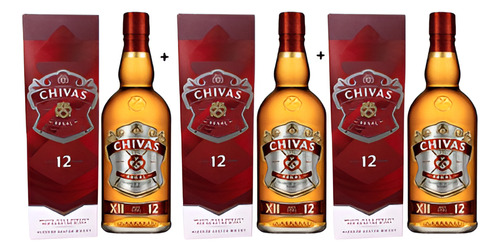 Whisky Chivas Regal Escocês 12 Anos 1 Litro Kit Com 3 Unid