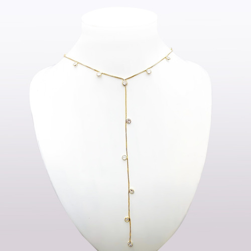 Collar Corbatero 16 Circones Blancos Enchapado Oro 18k