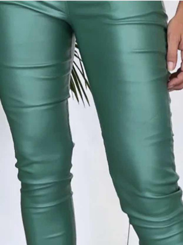 Leggins Calza Engomado Verde Chupin Tiro Alto Moda Mujer