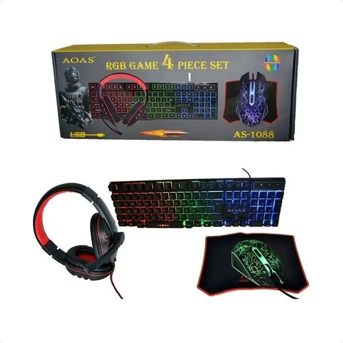 Kit Gamer 4 En 1 Teclado Rgb + Mouse + Mouse Pad + Audifonos