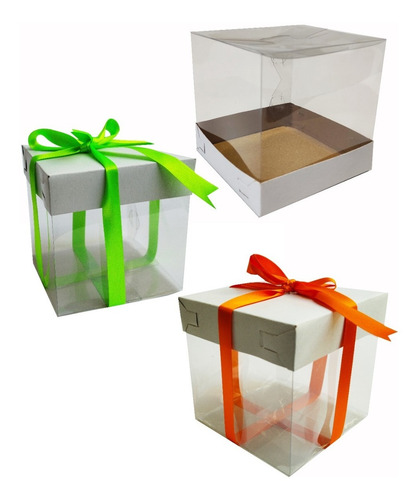 20 Cajas Transparente 12x12x15 Cms Tapa Blanca Mod. 1747