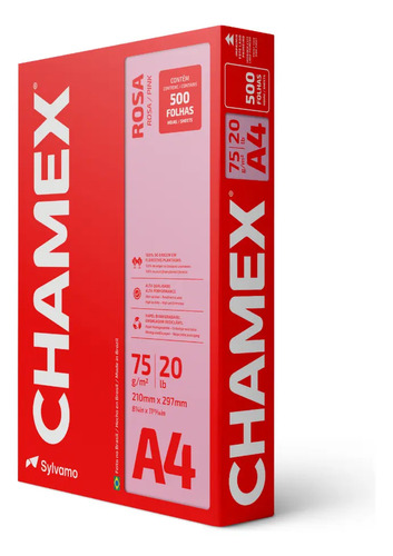 Papel Sulfite para Organização Rosa Chamex A4 75g 210x297mm - Pacote 500 Folhas Premium