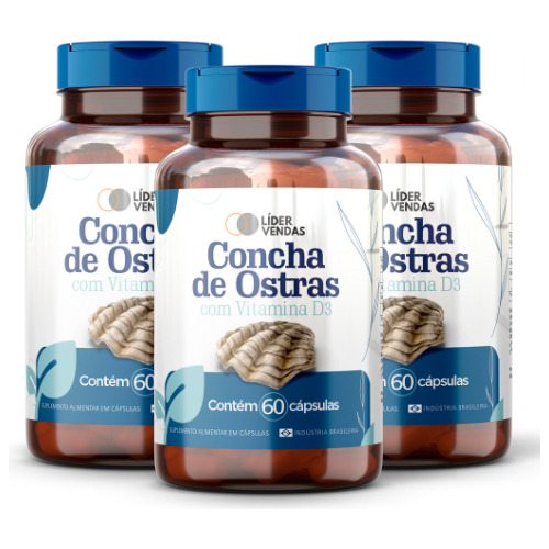 Concha De Ostras C/ Vitamina D3 C/ 60 Cáps 800mg Kit 3 Potes