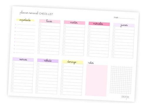 Planner Semanal Checklist A4 Organizador Semanal