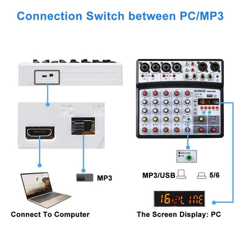 Consola Mezcladora Bomge BMG-06D 6 Canales con Bluetooth DSP Color Negro