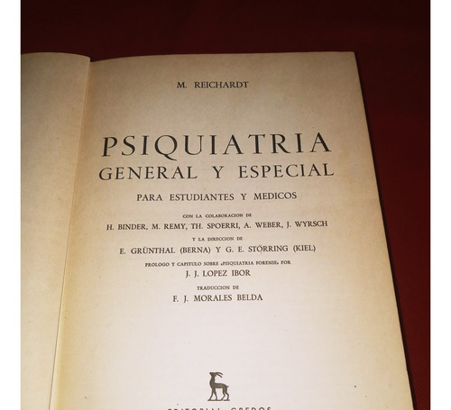 Psiquiatría General Y Especial - M. Reichardt - Gredos