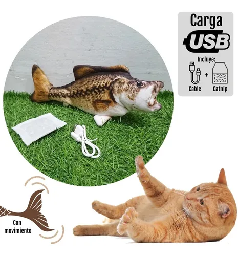 Juguete Gato Peluche Pez Pescado Movimiento Electr nico Usb