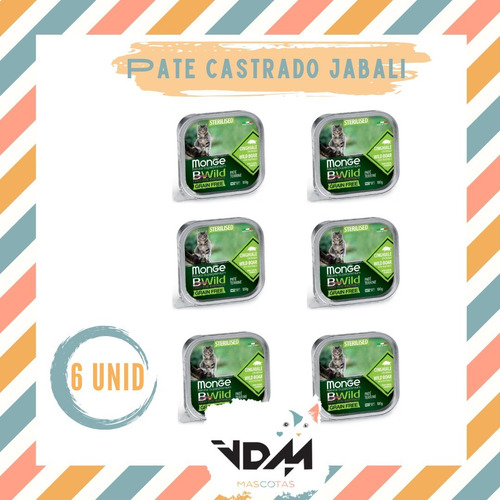 Pate Bwild Gato Castrado Sabor Jabalì 6 Unidades X 100g