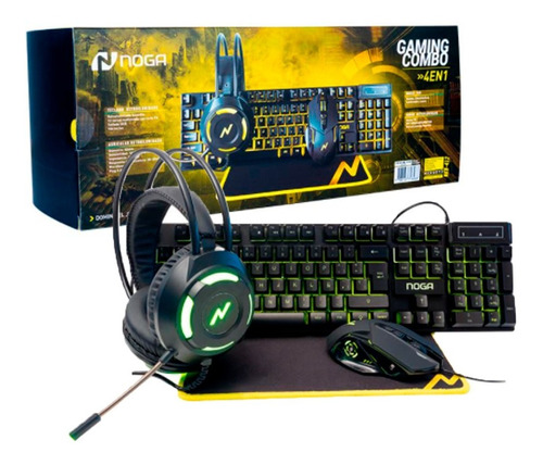 Kit Teclado Mouse Auricular Pad Gamer Noga Nkb-412 Amarillo