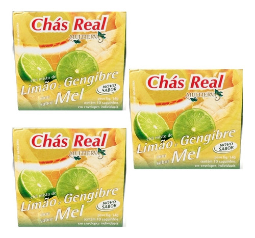 Chá Limão Gengibre C/ Sabor Mel Chás Real Multiervas Kit 42g