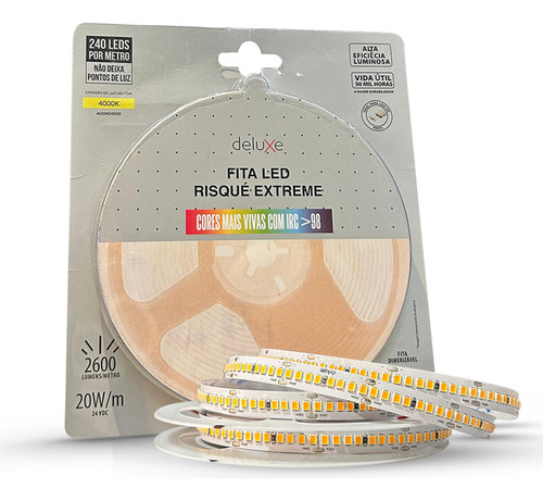 Fita Led Interna Risque Extreme 20w 5m 4000k 24v Ip20 Deluxe Luz Branco-frio Tensão de operação 20W/M